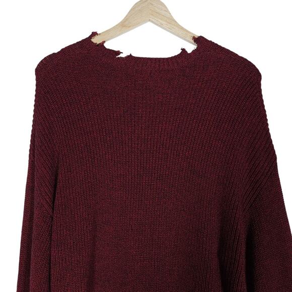 Pistola Womens Sweater Medium Burgundy Distressed Raw Hem Grunge Edgy Cozy Knit - Picture 10 of 13